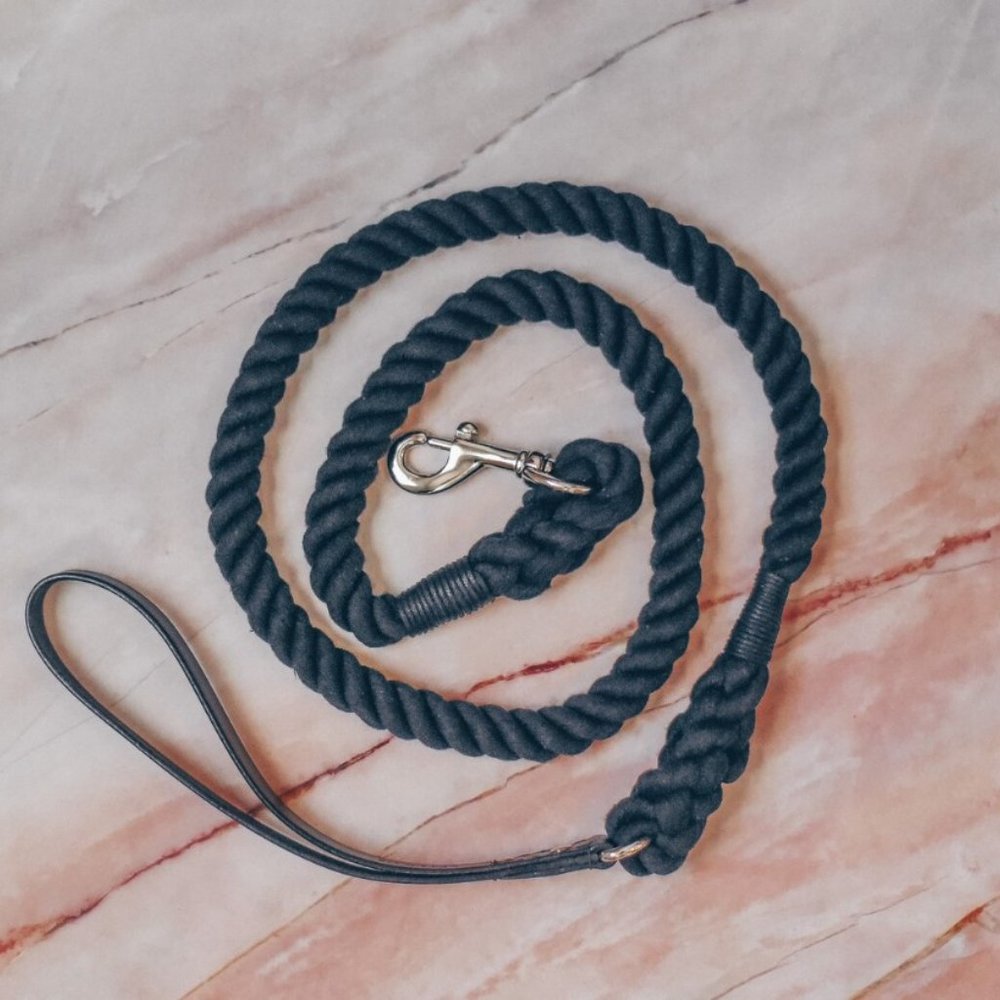 PETsRUS 5ft Leather Dog Leash Braided Cotton Rope Durable Handcrafted Hand Dye